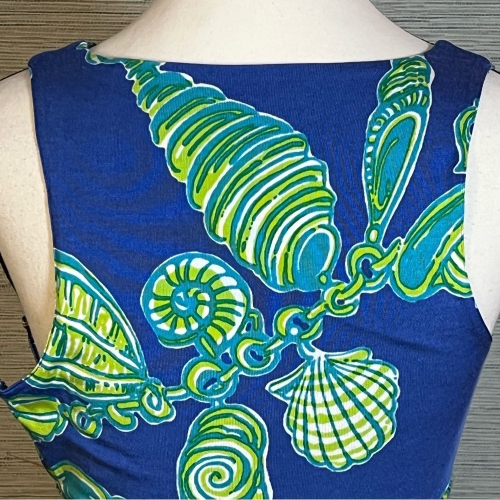Lilly Pulitzer Patty Silk Blend Sleeveless Dress Blue Green Seashells Women’s XS - Picture 5 of 8